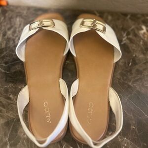 Aldo White Sandals with Gold Buckle